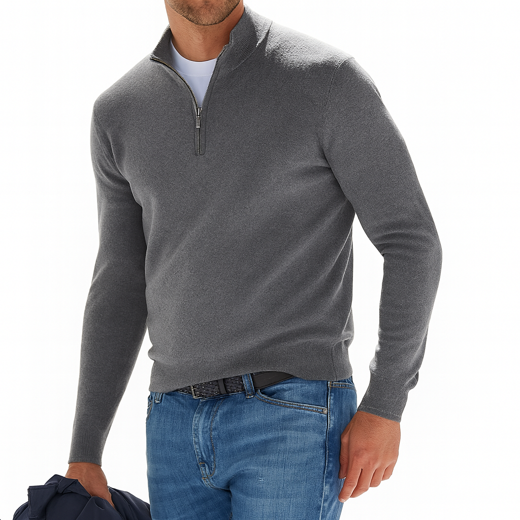Men's Zip Pullover - V-Neck Knit Sweater Long Sleeve