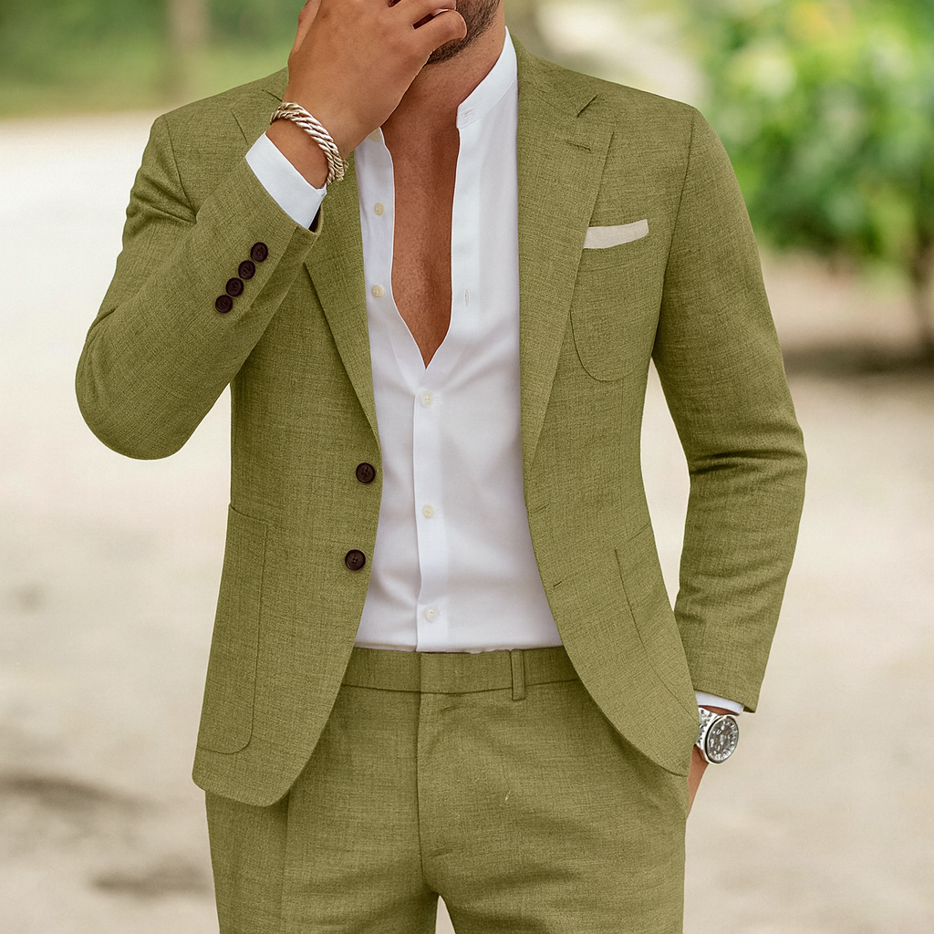 Men's Linen Suit Slim Fit - 2 Piece Summer Wedding Suit