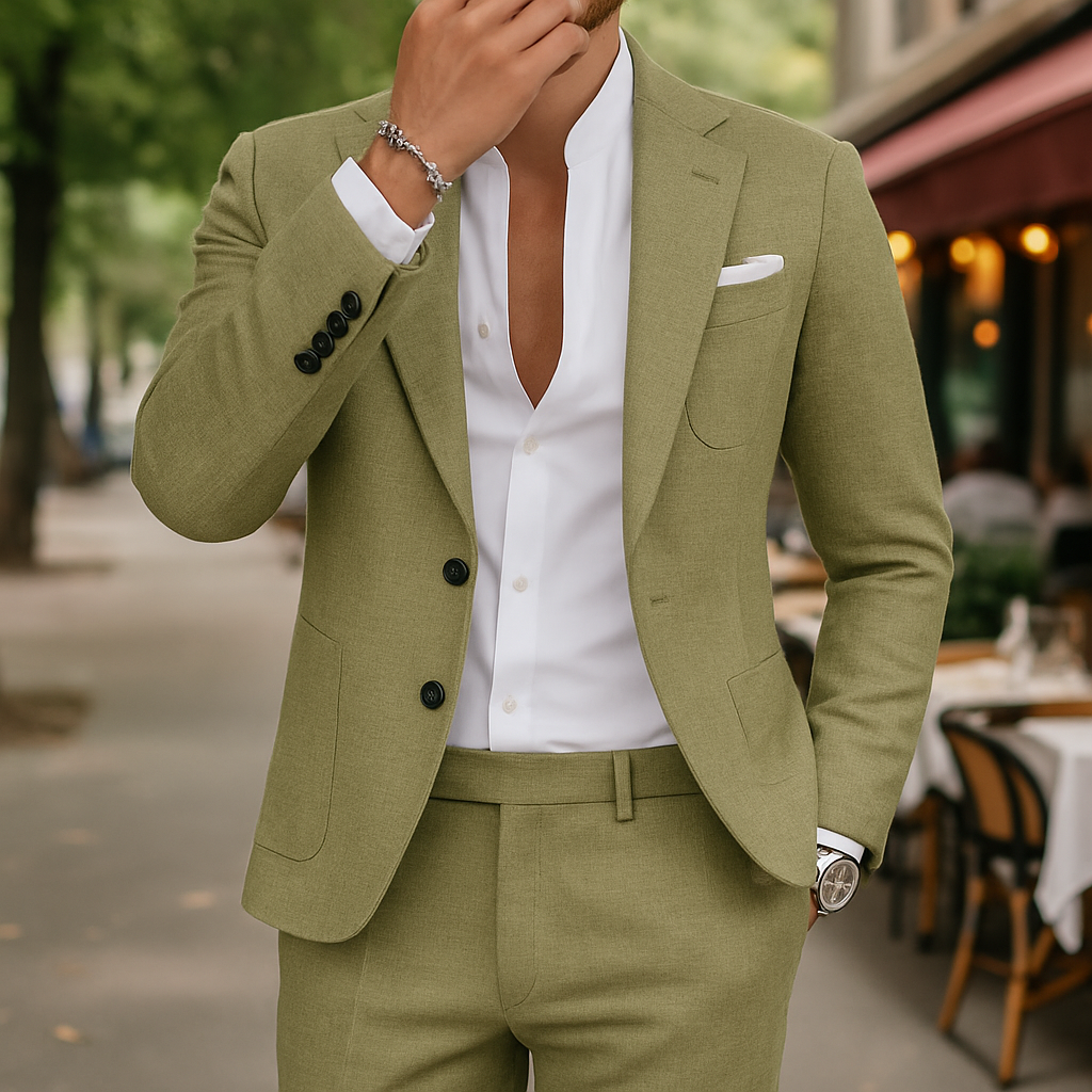 Men's Linen Suit Slim Fit - 2 Piece Summer Wedding Suit