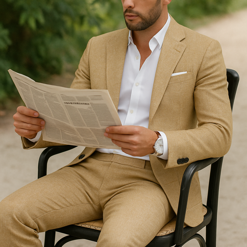 Men's Linen Suit Slim Fit - 2 Piece Summer Wedding Suit