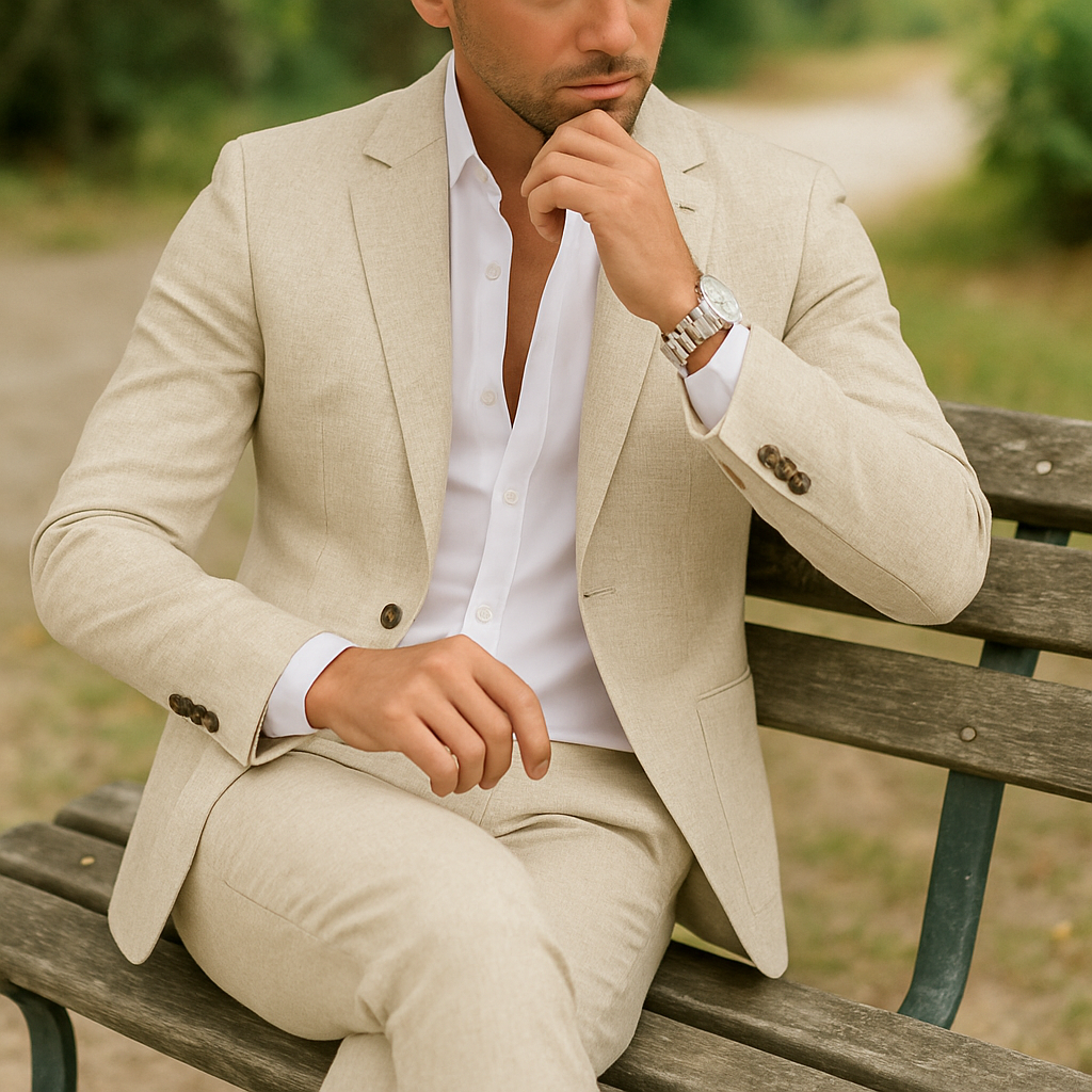 Men's Linen Suit Slim Fit - 2 Piece Summer Wedding Suit