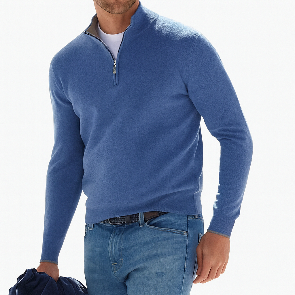 Men's Zip Pullover - V-Neck Knit Sweater Long Sleeve