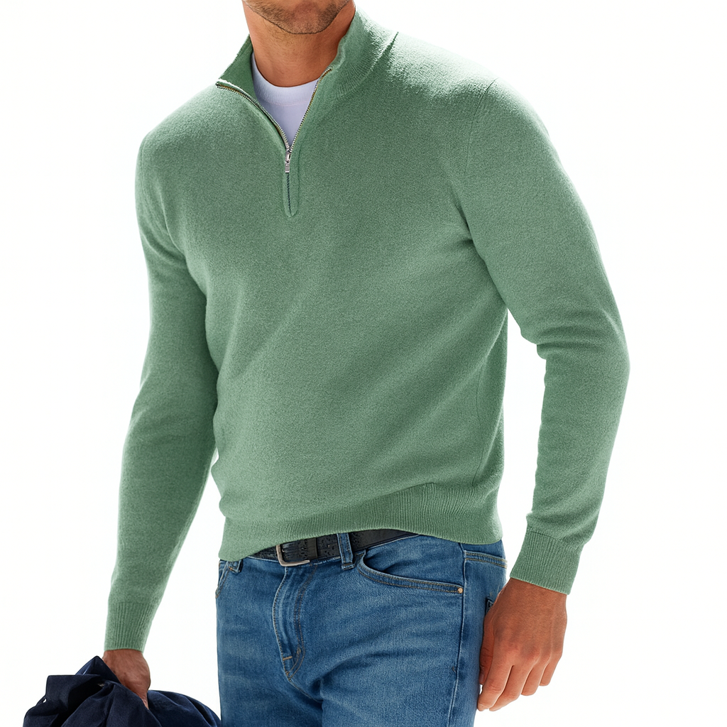 Men's Zip Pullover - V-Neck Knit Sweater Long Sleeve