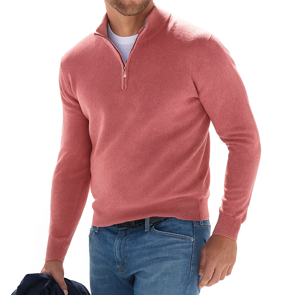 Men's Zip Pullover - V-Neck Knit Sweater Long Sleeve