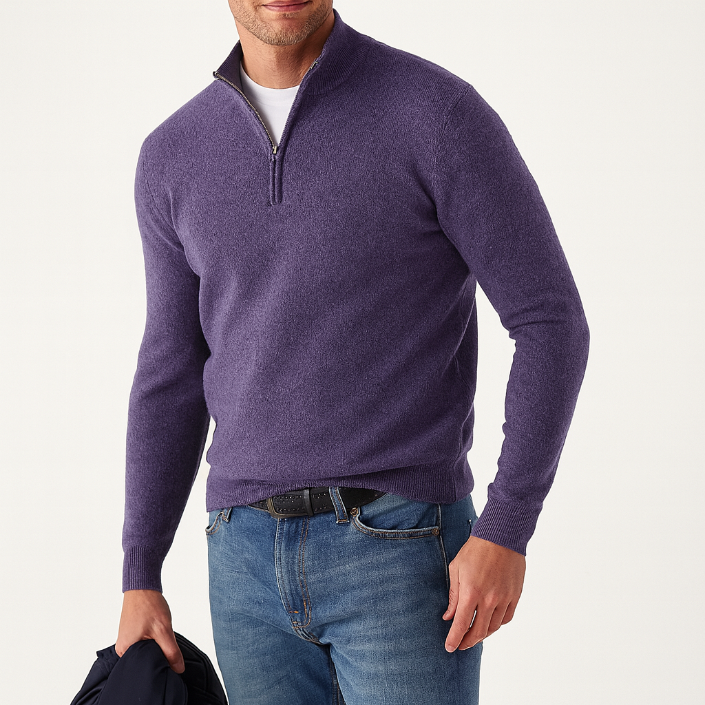 Men's Zip Pullover - V-Neck Knit Sweater Long Sleeve